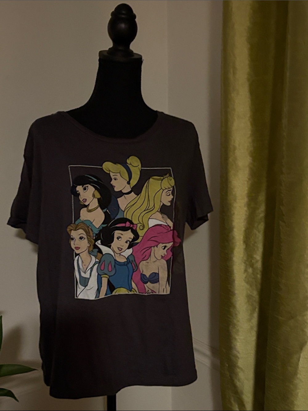 Disney Women's Charcoal Short Sleeve Tee with Colorful Princess Graphic